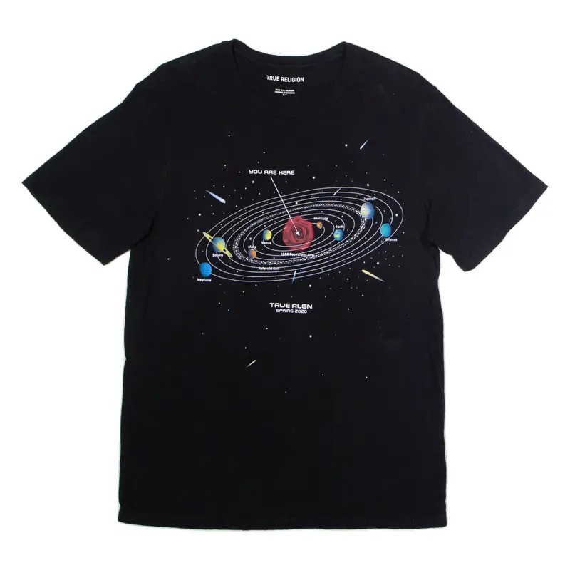 TRUE RELIGION Galaxy Print Mens T-Shirt Black Crew Neck S