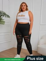 【Plus Size】Lace Patchwork Sheer Leggings, Casual Fitted High Waist Skinny Pants for Daily Wear, Pants for Women, Leggings...