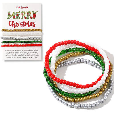 5Pcs Christmas Theme Glass Seed Beads Stretch Bracelet Sets