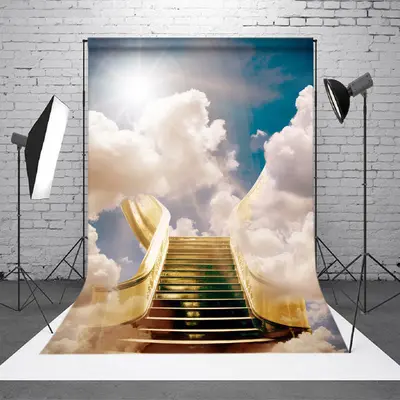 Paradise Stairs Holy Light Clouds Funeral Backdrop - Aperturee