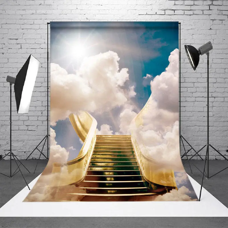Paradise Stairs Holy Light Clouds Funeral Backdrop - Aperturee