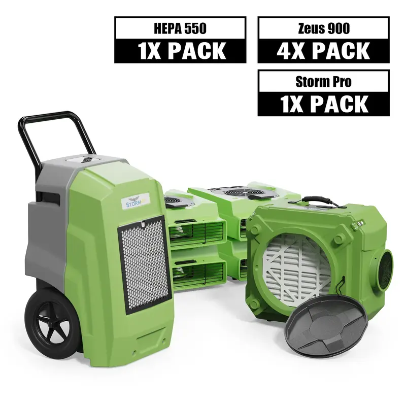 Alorair Mold Prevention Combo Pack, 1 X Storm Pro Commercial Dehumidifier, 4 X Zeus 900 Air Mover, 1 X CleanShield HEPA 550 -...