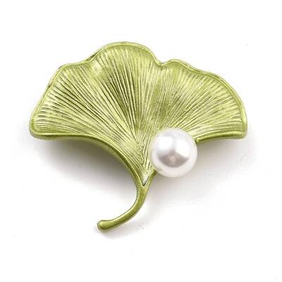 Leaf Alloy Brooch with Resin Pearl