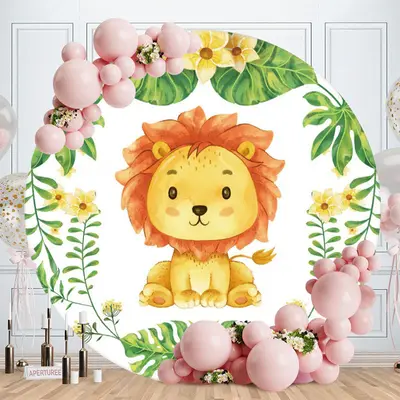 Aperturee Circle Little Lion Round Happy Birthday Backdrop