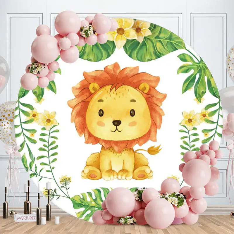Aperturee Circle Little Lion Round Happy Birthday Backdrop