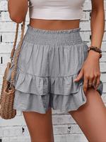Women's Plain Ruffle Hem Shirred Wide Leg Shorts, Casual Elastic Waist Shorts for Summer, Women's Bottoms for Daily Wear, Goi...