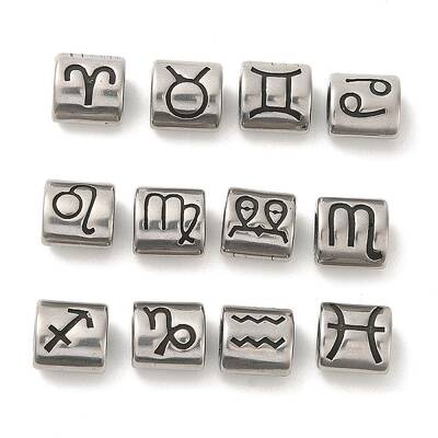 12Pcs Oval with Constellation 304 Stainless Steel Beads