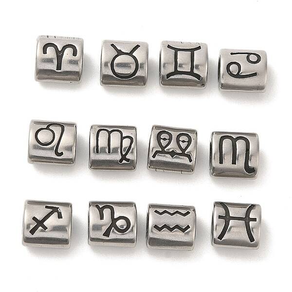 12Pcs Oval with Constellation 304 Stainless Steel Beads