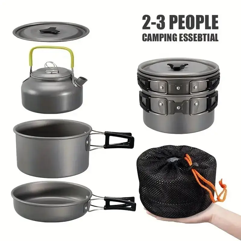 Lightweight Camping Cookware Set, 3 Counts/set Pot, Pan & Kettle, Portable Aluminum Cooking Kit with Storage Bag, Outdoor Cam...