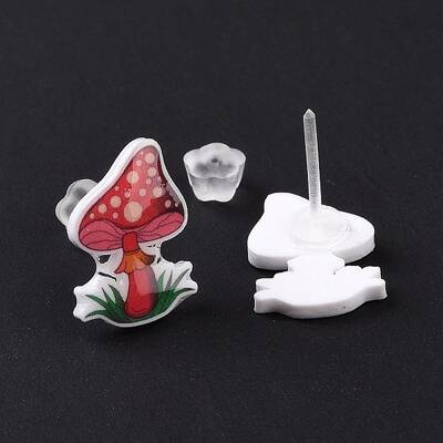 Acrylic Cartoon Mushroom Stud Earrings with Platic Pins for Women