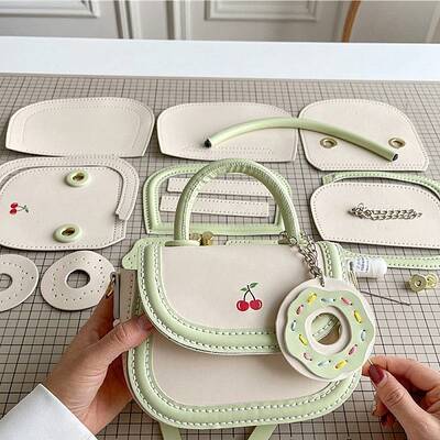 DIY PU Leather Donut Charms Crossbody Lady Bag Making Sets