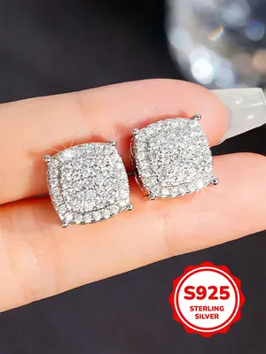 925 Sterling Silver Fashion Square Shaped Zirconia Decorated Earrings, Elegant Jewelry for Party, Daily Clothing Decor for Gi...