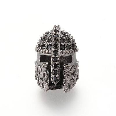 Brass Micro Pave Cubic Zirconia Gladiator Helmet Beads
