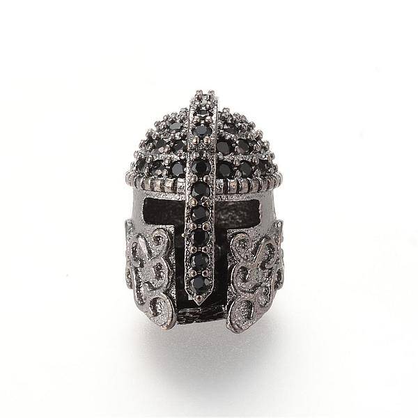 Brass Micro Pave Cubic Zirconia Gladiator Helmet Beads