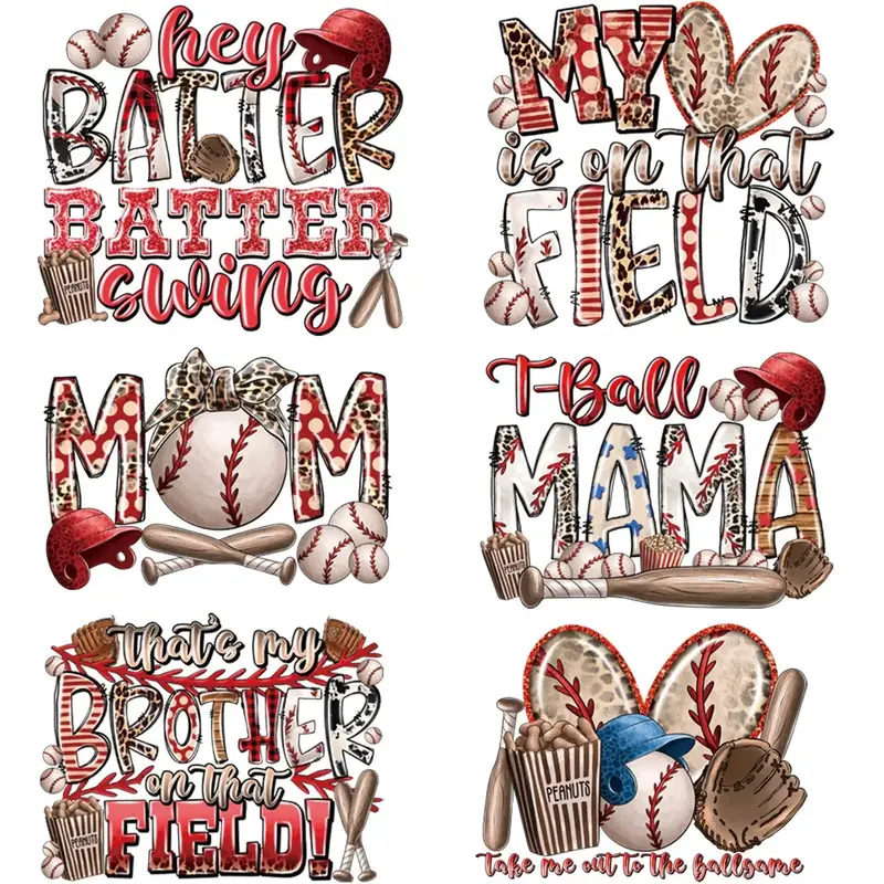 6pcs/set Baseball Design DIY Iron-on T-Shirt Sticker, Clothing Heat Transfer Sticker, Washable Clothing Accessories