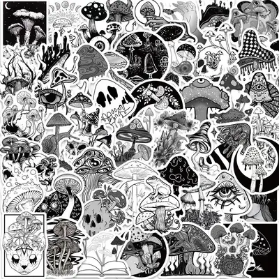 Gothic Mushroom Pattern Sticker, 50pcs/set Punk Style Mushroom Decorative Sticker, DIY Decals for Water Bottle, Laptop, Phone...
