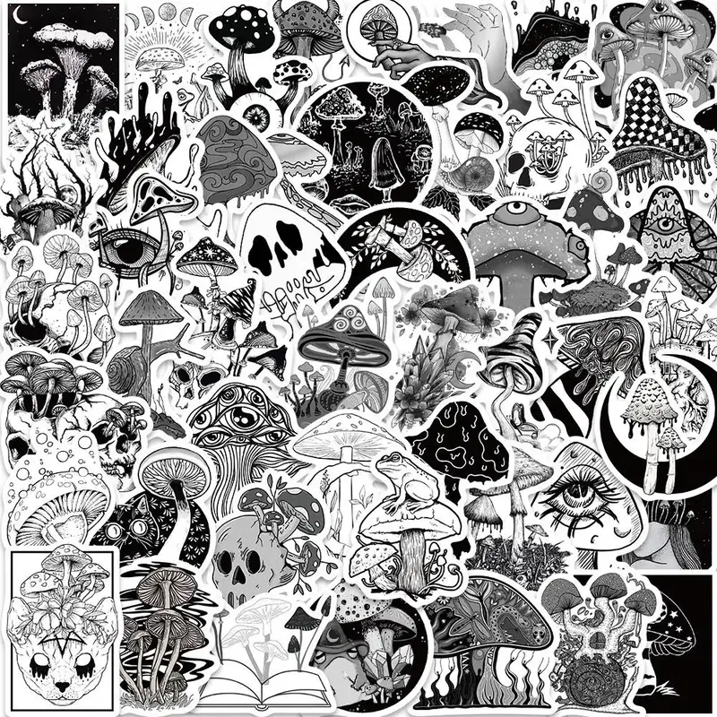 Gothic Mushroom Pattern Sticker, 50pcs/set Punk Style Mushroom Decorative Sticker, DIY Decals for Water Bottle, Laptop, Phone...