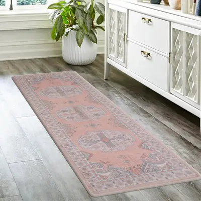 Kitchen Rug Runner for Hallway Washable Entry Rug Pink Stain Resistant Cushioned Anti Fatigue Boho Carpet No Crease Non Slip ...