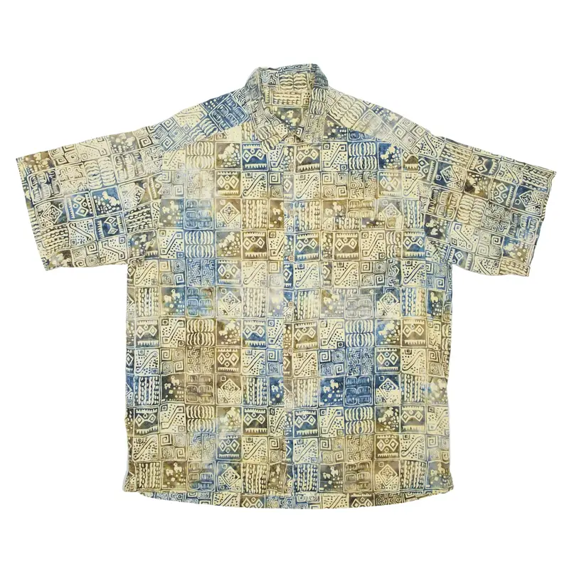 Hawaiian Shirt Beige Patchwork Short Sleeve Mens L