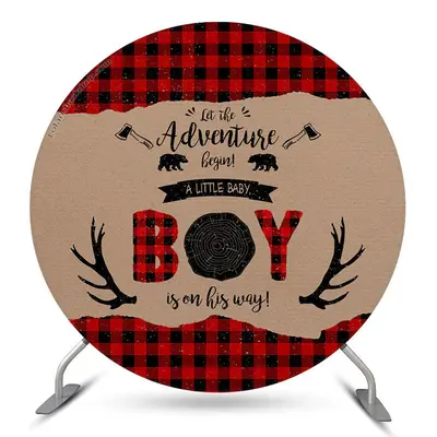 Aperturee Adventure Begin Boy Antler Round Baby Shower Backdrop | Round Baby Shower Backdrop | Round Backdrop Cover Diy | Bab...