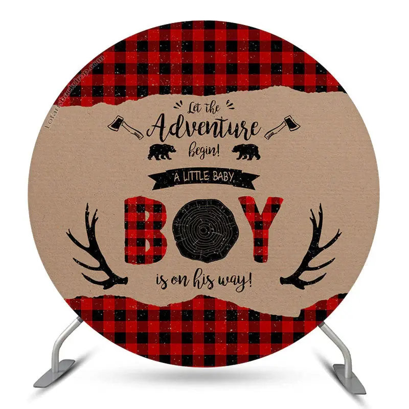 Aperturee Adventure Begin Boy Antler Round Baby Shower Backdrop | Round Baby Shower Backdrop | Round Backdrop Cover Diy | Bab...