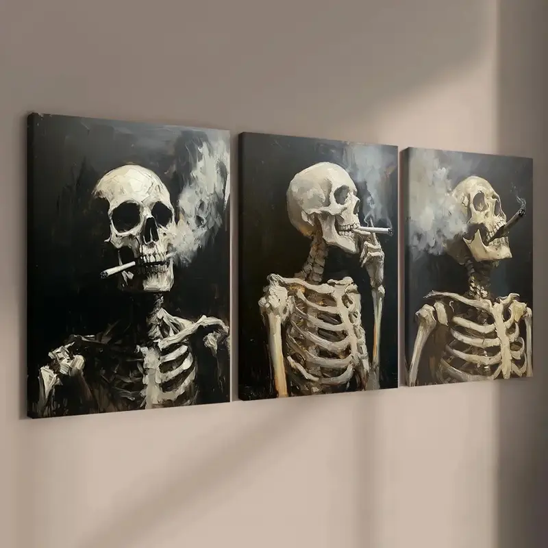 Skull Pattern Canvas Painting, 3 Counts/set Creative Wall Art Poster, Wall Art Decor for Home Living Room Bedroom Office