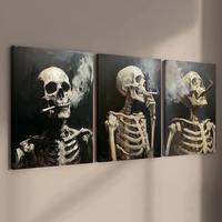 Skull Pattern Canvas Painting, 3 Counts/set Creative Wall Art Poster, Wall Art Decor for Home Living Room Bedroom Office