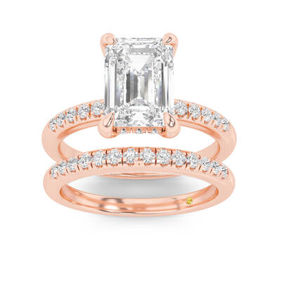 Aurelia Lab Grown Emerald Cut  Diamond Engagement Ring with the BonBon Quarter Coverage Wedding Band | 18K Rose Gold 3 1/2 ct...