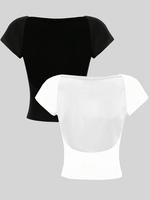 Women's Solid Color Backless Tee, Casual Basic T-shirt for Summer, Ladies Clothes for Daily Wear, Summer Tops, Clothing, Crop...
