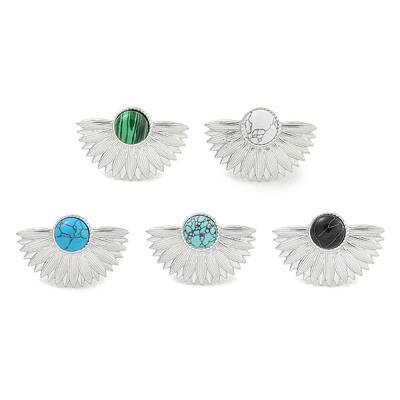 304 Stainless Steel Synthetic Gemstone Cuff Rings