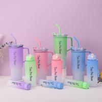 40oz large capacity Ice King cup gradient color portable plastic three piece water cup,car giant outdoor handle cup, straw cu...