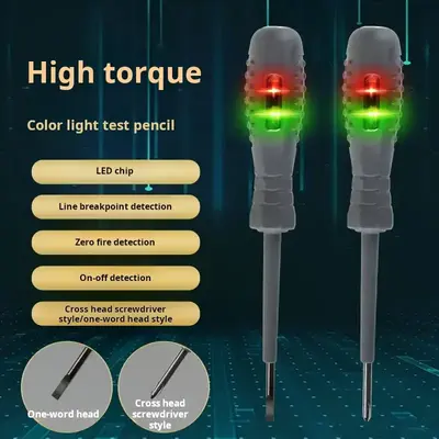 [2pcs] High-Brightness Color LED Voltage Test Pen – Multifunctional Electrical Tester for AC/DC Circuits, Car Repair, and H...