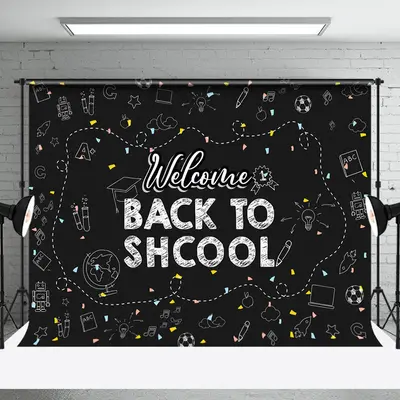 Black White Welcome Back To School Party Backdrop