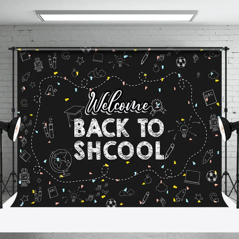 Black White Welcome Back To School Party Backdrop