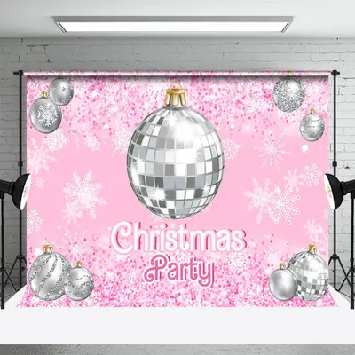 Pink Bauble Lantern Ball Snow Christmas Backdrop - Aperturee