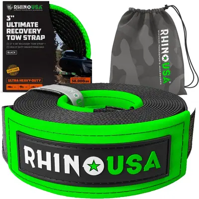 Rhino USA Recovery Tow Strap (3 x 20') 31,518lb Break Strength - Heavy Duty Emergency Recovery Strap Tow Rope for Offroad 4...