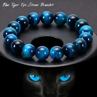 Blue Tiger Eye Stone Beaded Bracelet, Fashionable Couple Bracelet, Elegant Birthday Gift For Friends And Family 8mm 10mm
