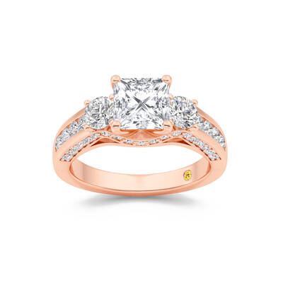 Aarhus Pavé Set Hidden Accent Three Stone Princess Cut Lab Grown Cathedral Diamond Engagement Ring | 10K Rose Gold 5 CT. TW.