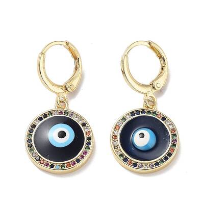 Evil Eye Real 18K Gold Plated Brass Dangle Leverback Earrings