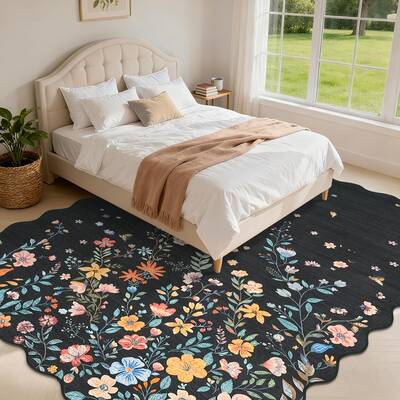 Garvee Large Floral 9x12 Area Rugs Soft Washable Non Slip Backing for Living Room Bedroom Nursery Black