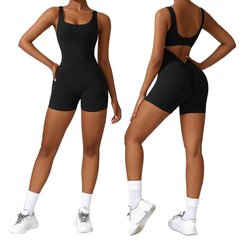 Vertvie Women Short Jumpsuits Backless Rompers ButtLifter Sleeveless Tank Tops Scrunch Yoga Seamless Jumpsuit