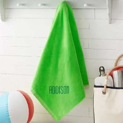 Green Embroidered Artistic Font Name Beach Towel - Aperturee