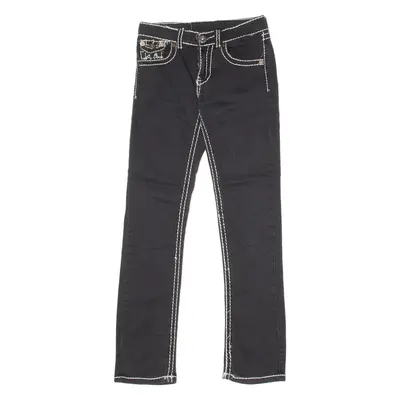 FASHION DENIM Contrast Stitch Womens Trousers Black Slim Straight W28 L29