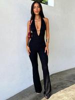 Women's Plain Halter Neck Tie Back Jumpsuit, Minimalist Slim Casual Sleeveless Backless Jumpsuit for Daily Wear, Ladies Cloth...