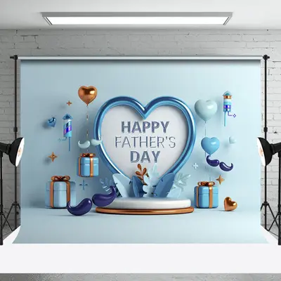 Blue Love Balloon Gift Happy Fathers Day Backdrop - Aperturee