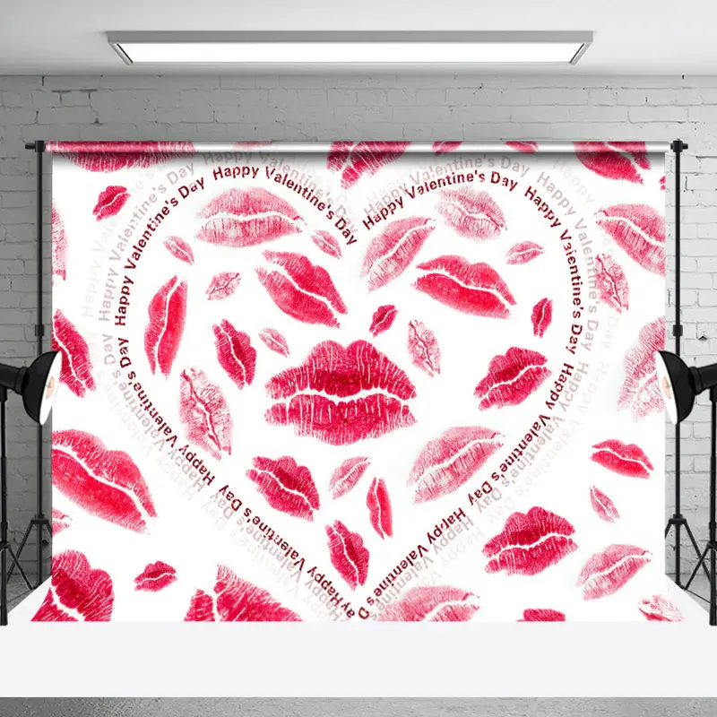 Aperturee Hot Red Lips Hearts Happy Valentines Day Backdrop | Valentine'S Day Backdrops | Happy Valentines Day Banner | Valen...