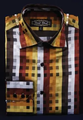 Brown Fancy Polyester Dress Fashion Shirt With Button Cuff Men's Dress Shirt Night Club Outfit Guys Wear For Men Clothing Fas...