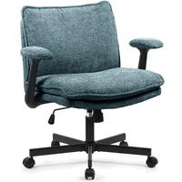 Criss Cross Legged Office Chair with Wheels and Flip-Up Arms, Upholstered Criss Cross Desk Chair, Wide Seat Chairs for Home O...