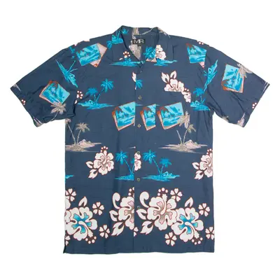 MEL RICHMAN Mens Hawaiian Shirt Blue 90s Floral XL