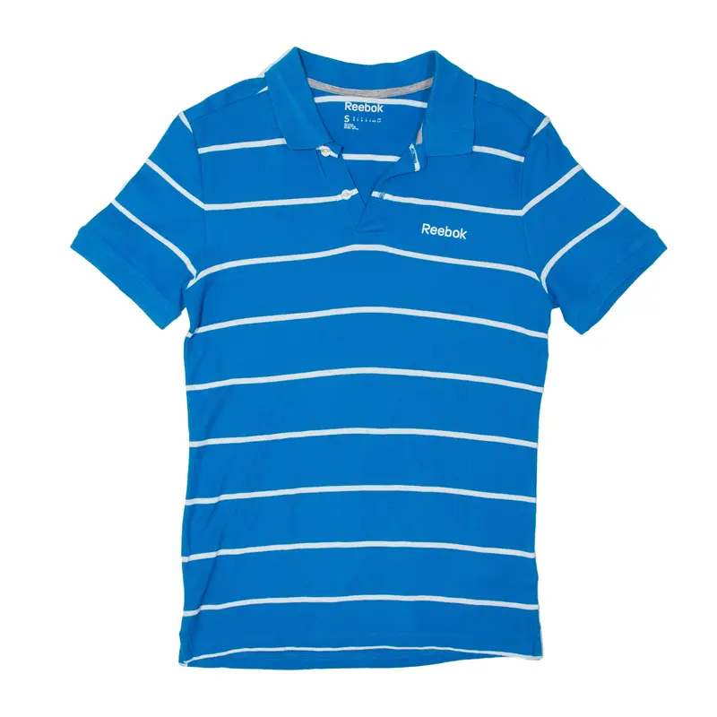REEBOK Polo Shirt Blue Striped Short Sleeve Mens S
